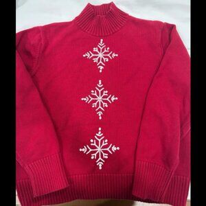 Talbots Red Snowflake Sweater | Women’s Large | 100% Cotton | Holiday Winter